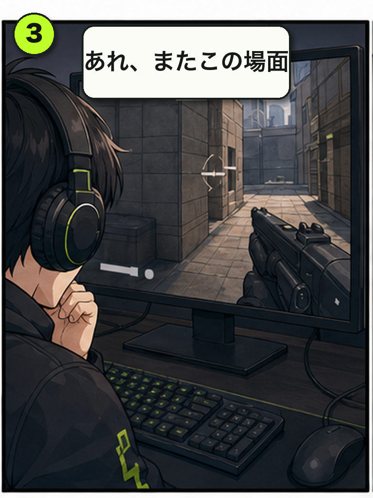 同じ負け方を繰り返す悩みを描いた漫画 3コマ目