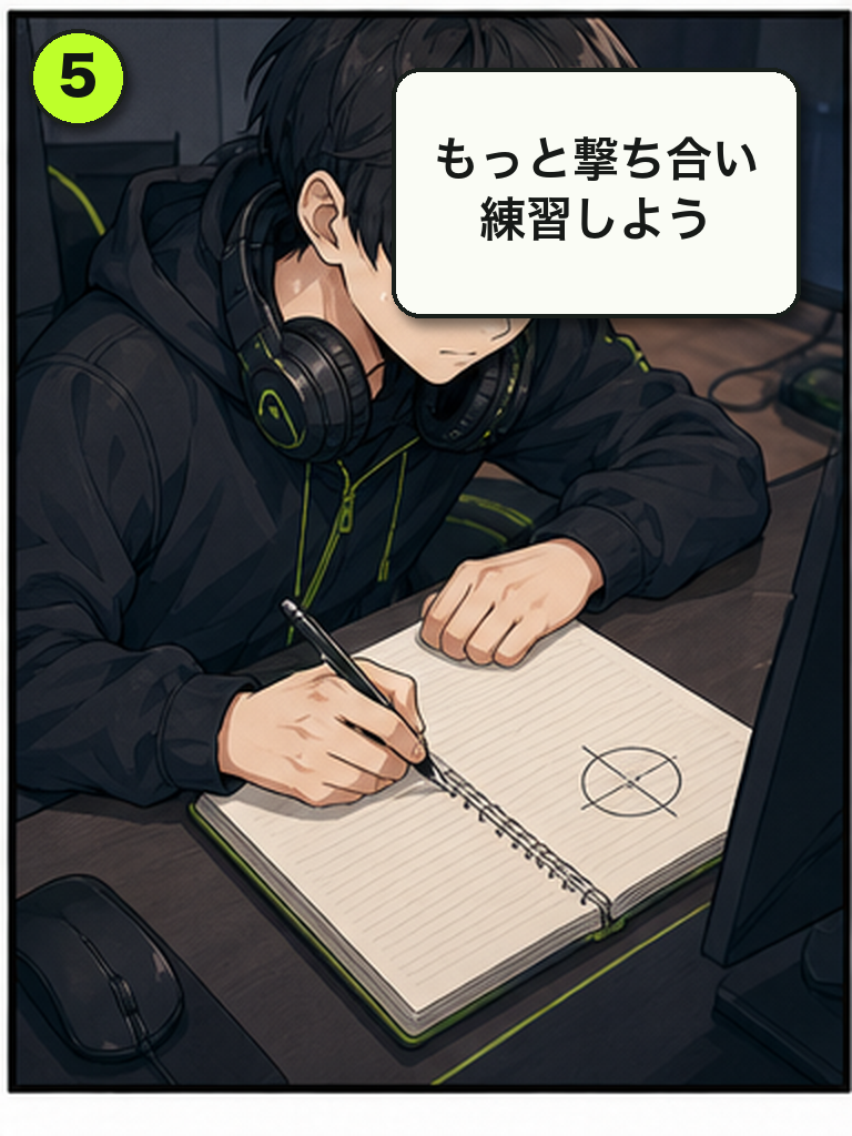同じ負け方を繰り返す悩みを描いた漫画 5コマ目