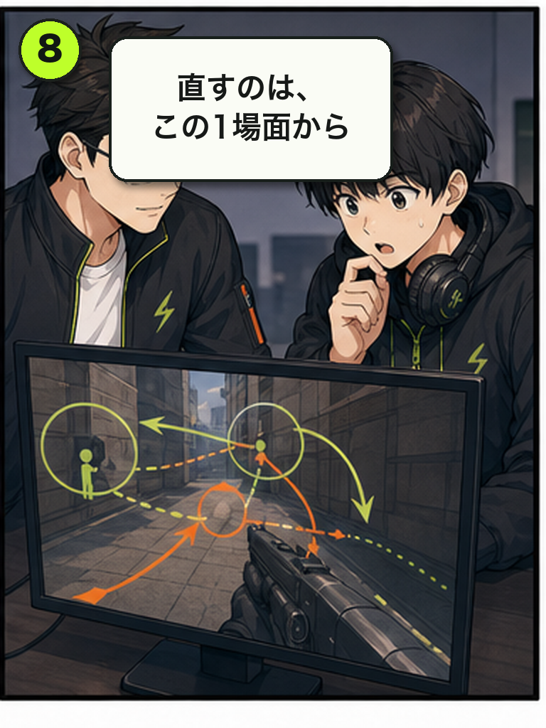 同じ負け方を繰り返す悩みを描いた漫画 8コマ目